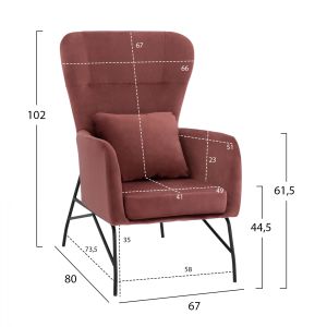 Rose Ash Armchair with Black Metal Legs Hm8721.02