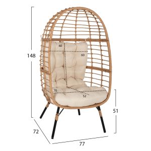 Rattan oval armchair Hm5869.01 metal base 77x72x148cm