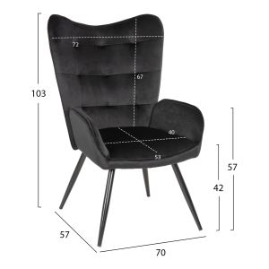 Armchair with stool Crawley Hm8918,04 black plush with metal legs 70x57x103hcm