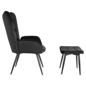 Armchair with stool Crawley Hm8918,04 black plush with metal legs 70x57x103hcm