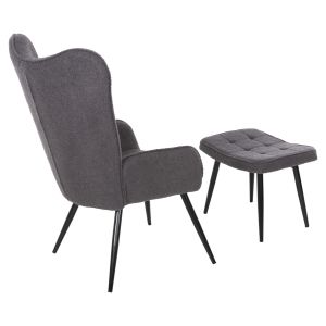 Armchair with stool Crawley Hm8918,21 gray boucle and black metal legs 70x74x105hcm
