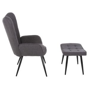 Armchair with stool Crawley Hm8918,21 gray boucle and black metal legs 70x74x105hcm