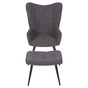 Armchair with stool Crawley Hm8918,21 gray boucle and black metal legs 70x74x105hcm