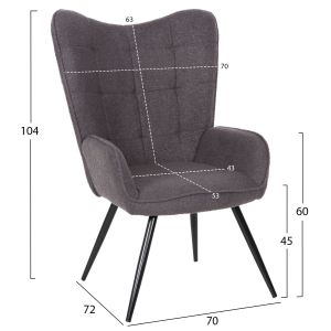 Armchair with stool Crawley Hm8918,21 gray boucle and black metal legs 70x74x105hcm