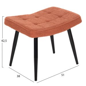 Armchair with stool Crawley Hm8918,22 orange boucle and black metal legs 70x74x105hcm