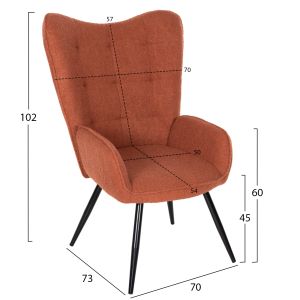 Armchair with stool Crawley Hm8918,22 orange boucle and black metal legs 70x74x105hcm