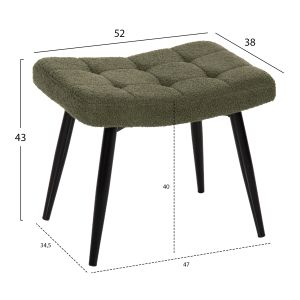 Armchair with stool Crawley Hm8918,23 bouclé in Cyprus green and black metal legs 70x74x105hcm