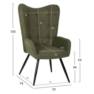 Armchair with stool Crawley Hm8918,23 bouclé in Cyprus green and black metal legs 70x74x105hcm