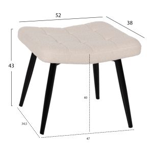 Armchair with stool Crawley Hm8918.25 white boucle and black metal legs 70x74x105hcm