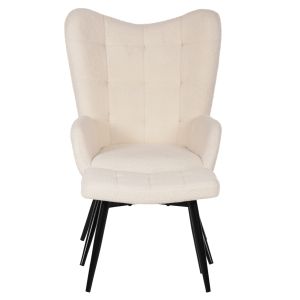 Armchair with stool Crawley Hm8918.25 white boucle and black metal legs 70x74x105hcm