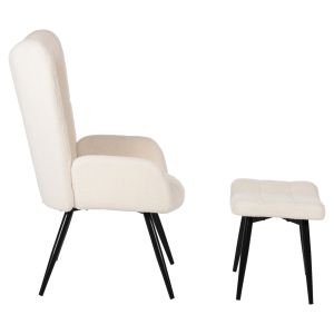 Armchair with stool Crawley Hm8918.25 white boucle and black metal legs 70x74x105hcm