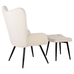 Armchair with stool Crawley Hm8918.25 white boucle and black metal legs 70x74x105hcm