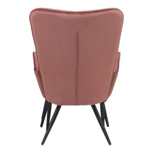 Dorita armchair with stool, pink plush fabric, black metal legs, 68.5x76x103cm