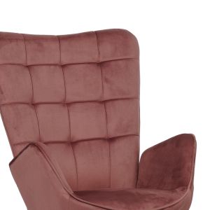 Dorita armchair with stool, pink plush fabric, black metal legs, 68.5x76x103cm