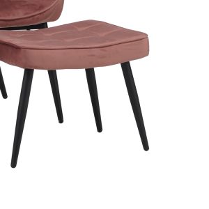 Dorita armchair with stool, pink plush fabric, black metal legs, 68.5x76x103cm