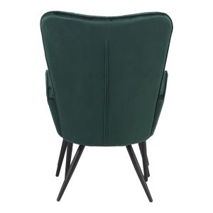 Dorita armchair with stool, dark green plush fabric, black metal legs, 68.5x76x103cm