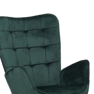 Dorita armchair with stool, dark green plush fabric, black metal legs, 68.5x76x103cm