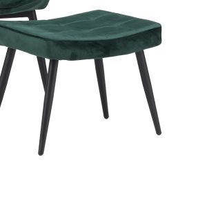 Dorita armchair with stool, dark green plush fabric, black metal legs, 68.5x76x103cm