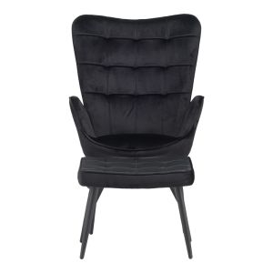 Dorita armchair with stool, black plush fabric, black metal legs, 68.5x76x103cm