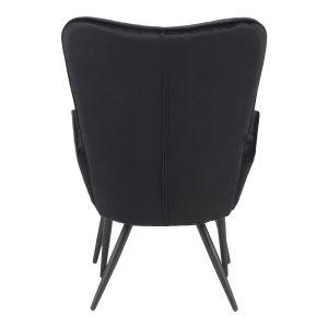 Dorita armchair with stool, black plush fabric, black metal legs, 68.5x76x103cm