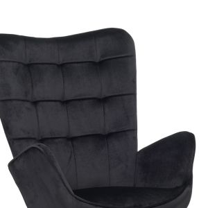 Dorita armchair with stool, black plush fabric, black metal legs, 68.5x76x103cm