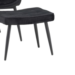 Dorita armchair with stool, black plush fabric, black metal legs, 68.5x76x103cm