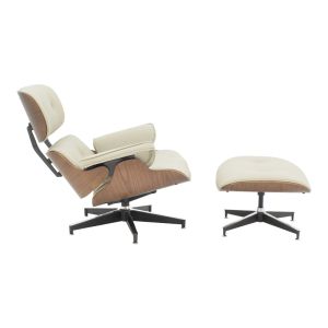 Кресло с табуретка Relax Mirto Jenna бежов Pu-шперплат орех-хром база 82x92x82см