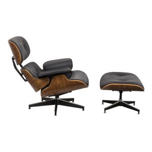 Кресло с табуретка Relax Mirto Jenna черен пу-шперплат орех-хром база 82x92x82см