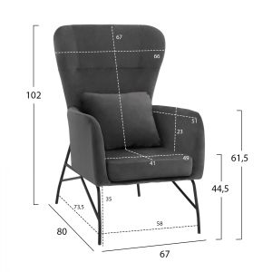 Gray plush armchair with black legs Hm8721,01