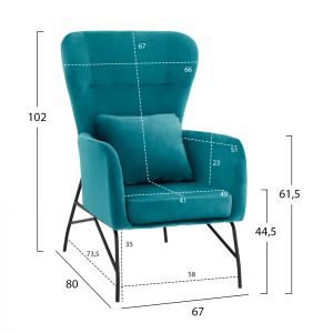 Turquoise armchair with black metal legs Hm8721.08
