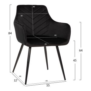 Armchair black velvet and metal legs Latrell Hm8582,04 55x57x84cm