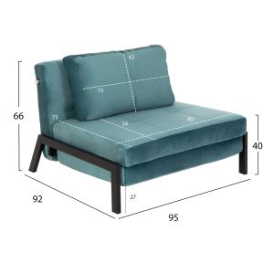 Armchair/folding bed Hm3078.15 turquoise velvet 95x92x66hcm