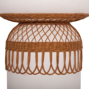 Round dining table Prilep Hm18159.02 fiber cement in white and rattan - Φ60x76.5hcm.