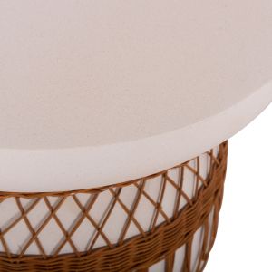 Round dining table Prilep Hm18159.02 fiber cement in white and rattan - Φ60x76.5hcm.
