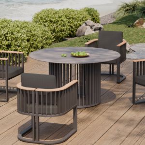 Round garden dining table Eternity Sm6177 aluminum anthracite, sintered stone-maramor top φ140 cm.