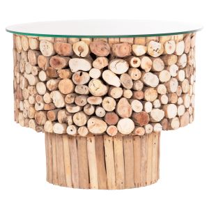Кръгла Масa за кафе Sparrow Hm9963 Driftwood Naturally --стъкло Φ65x51.5hсм.