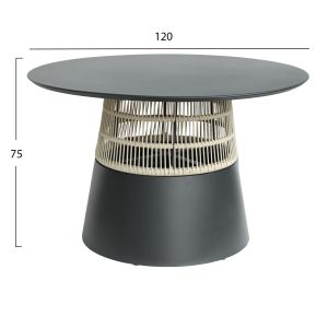 Round table Saeid made of aluminum in anthracite-synthetic rope in beige D120x75hcm Hm6106,01