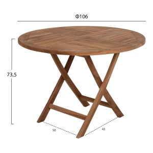 Round folding table Kendall Hm9543 made of solid teak wood in natural color, D106x73.5cm