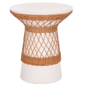 Кръгла странична маса Delia Hm18167.02 фибър цимент бяло ратан Φ40x45в см.