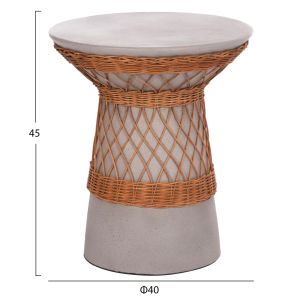Кръгла странична маса Delia Hm18167.03 фибър цимент сиво ратан Φ40x45в см.