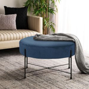 Round stool 102 in petrol suede with metal legs 60x60x40cm