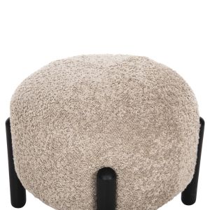 Round stool Ewan Bloom boucle beige color with black metal legs D45x36hcm Hm9596,08