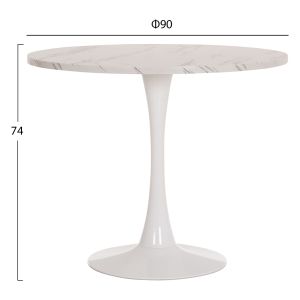 Round dining table Rollo Hm9421.11 melamine in white marble metal legs Φ90x74hcm.