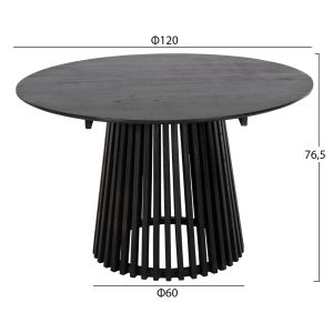 Кръгла трапезна маса Frantz дърво минди масив в черен цвят D120x76,5hcм Hm9388,12