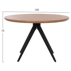 Round dining table with Mdf oak veneer top in rustic style D120x75h Hm9307,01