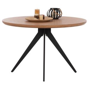 Round dining table with Mdf oak veneer top in rustic style D120x75h Hm9307,01