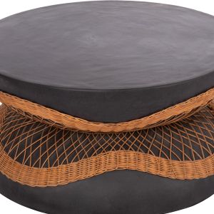 Кръгла холна маса Anna Hm18157.01 фибро цимент в черно-натурално ратан -- Φ92x44.5всм.