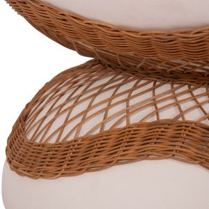 Round coffee table Anna Santorini Hm18157.02 fiber cement in white color - natural rattan -- Φ92x44.5h cm.