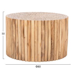 Кръгла холна маса Cooter Naturally тикови клони масив естествен финиш Hm9863 D80x50hcм