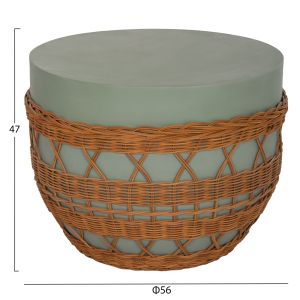 Кръгла холна маса Vilhena Hm18165 фибро цимент зелена - естествен ратан Φ56x47всм.
